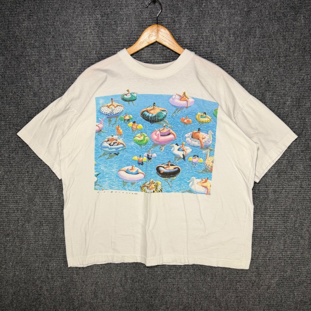Vintage 1989 Artwear Collection RJ Barber Pool Swimmers Graphic T-Shirt XL White